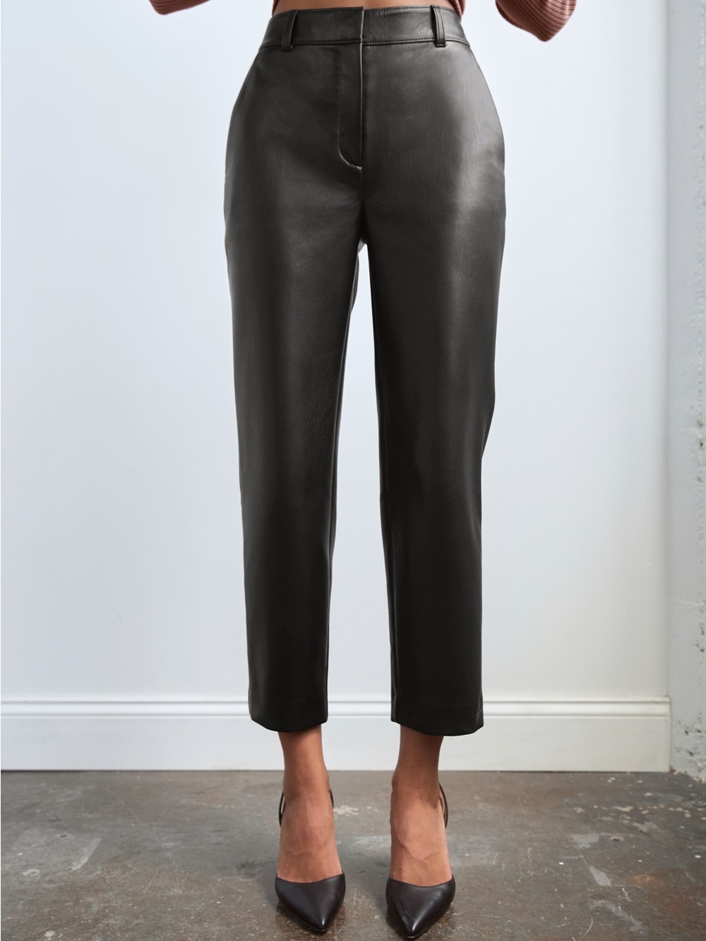 Aritzia Black Leather Straight-Leg Pants